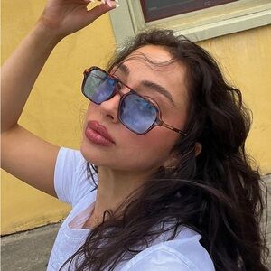 Tortoiseshell Square Women's Sunglasses with Blue Lenses